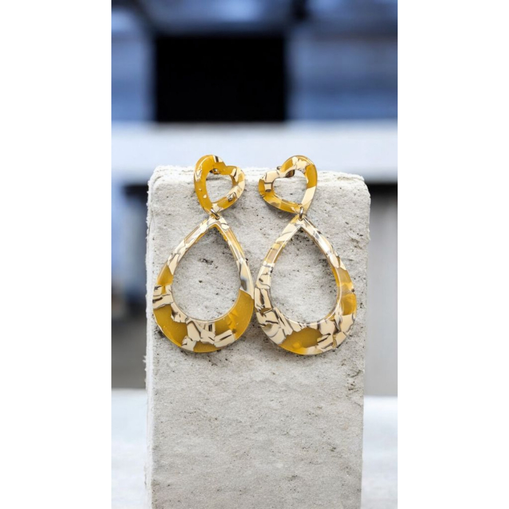 Yellow Heart Acetate Stud Dangle Statement Lightweight Earrings